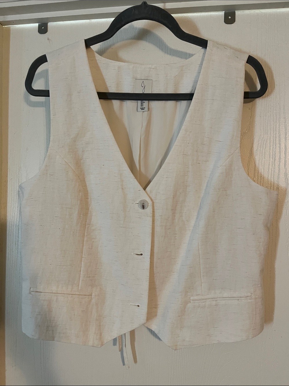Joie Cream Sleeveless V-Neck Button Front Vest Large